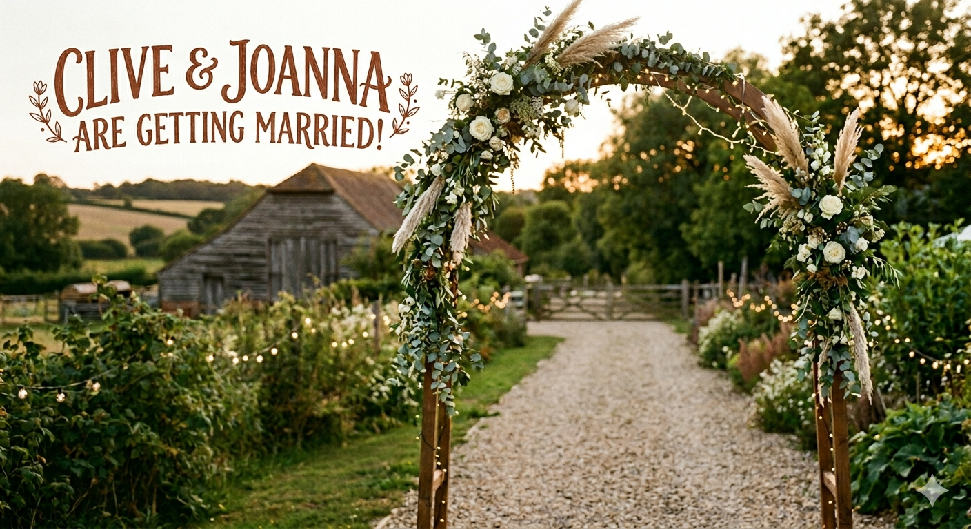Wedding announcement for Clive and Joanna
